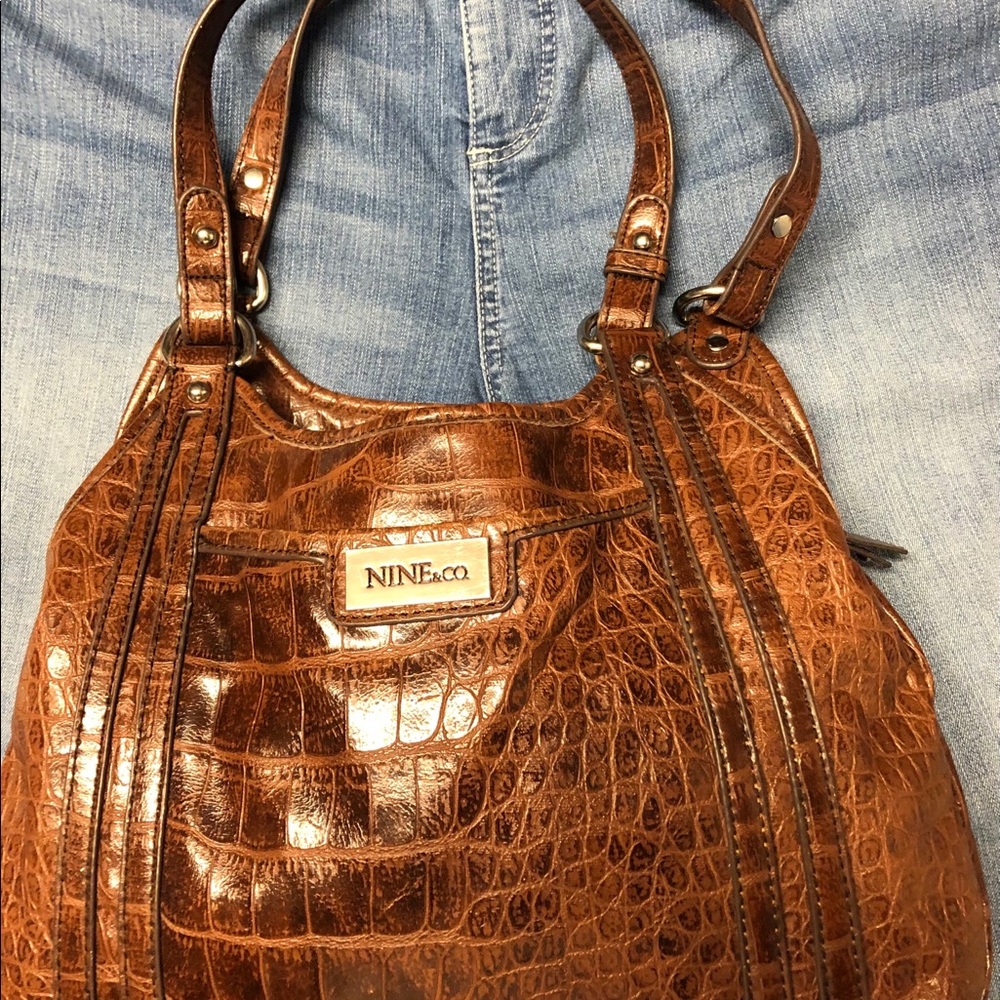 Nine & Co Leather Faux Croc Brown Shoulder Bag